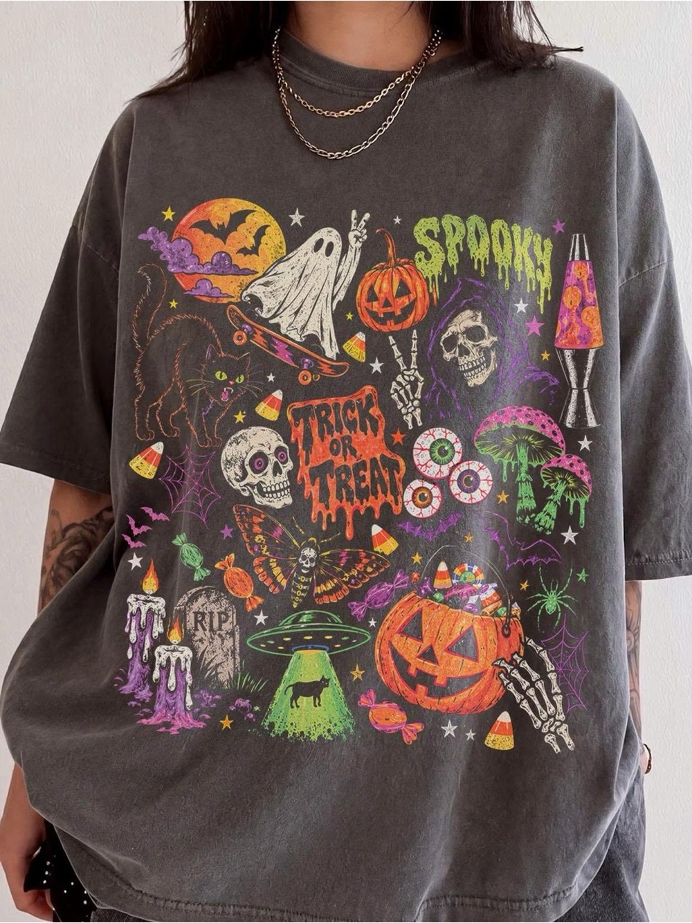 Spooky Trick or Treat Graphic Tee - Black